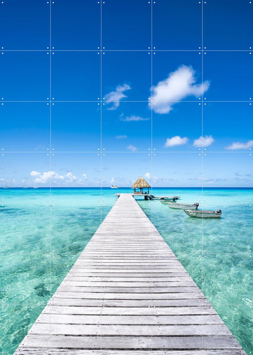 IXXI Wooden Pier - French Polynesia, Jan Becke - 100 x 140 cm - Gratis ophangtool - Grote wanddecoratie en posters - Fotografie, Kleurrijk, Woonkamer