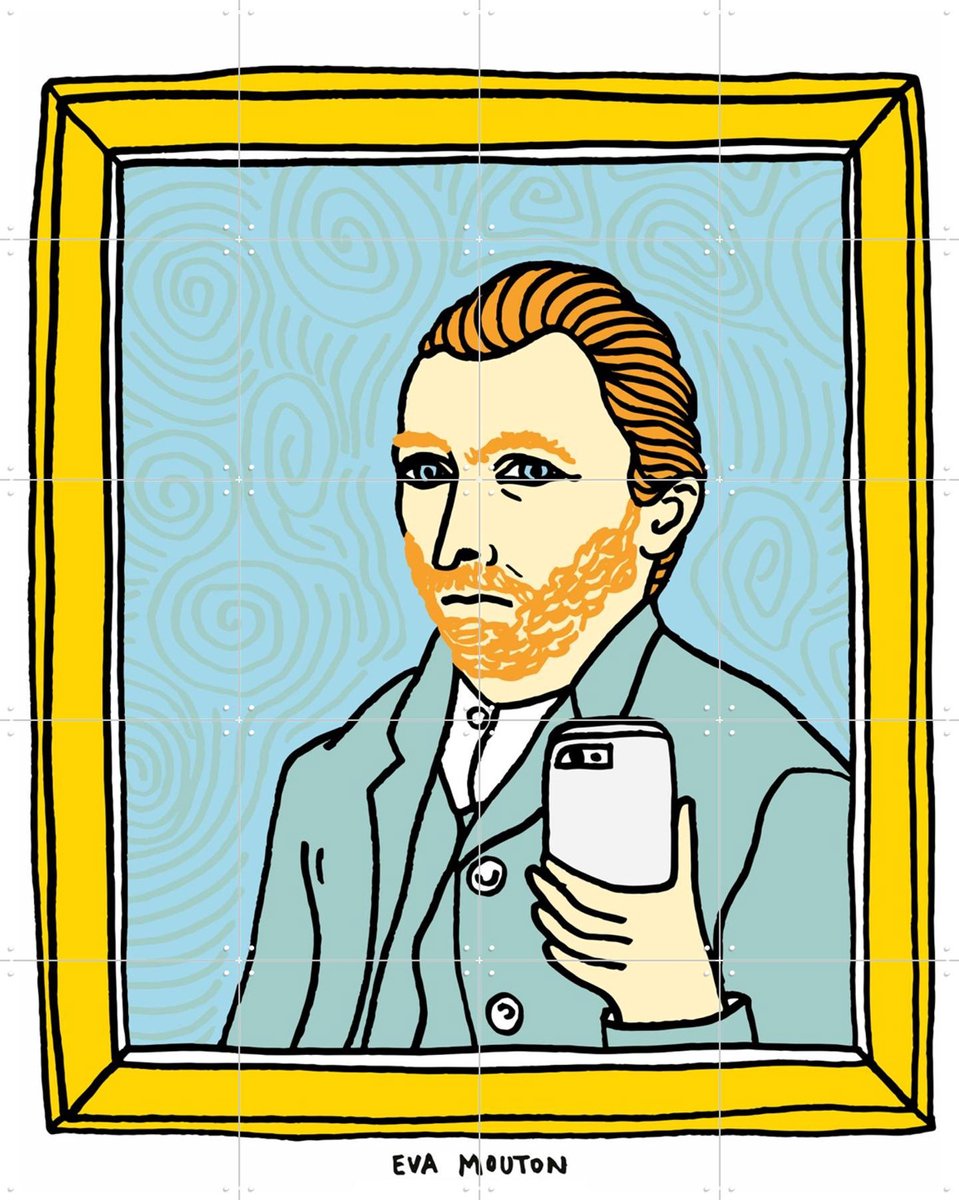 IXXI Vincent Selfie, Eva Mouton & Van Gogh 21st Century - 80 x 100 cm - Gratis ophangtool - Grote wanddecoratie en posters - Pop art, Illustraties