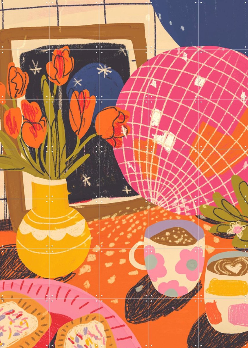 IXXI Disco tea, Gigi Rosado - 100 x 140 cm - Gratis ophangtool - Grote wanddecoratie en posters - Illustraties, Digitale Kunst, Grafisch Ontwerp