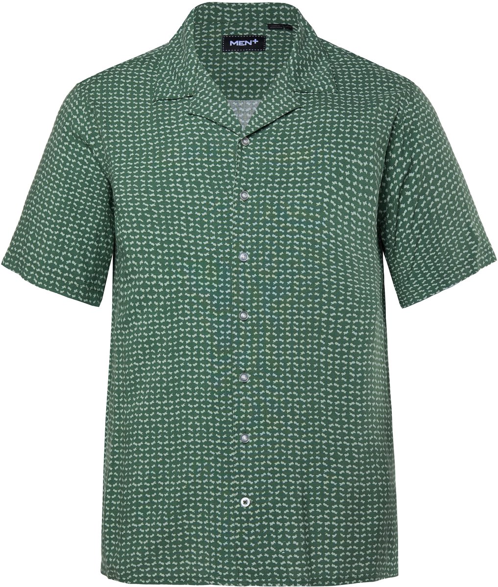 Men Plus - Heren - Overhemd korte mouwen all-over patroon Cubaanse kraag - Mintgroen - Maat L