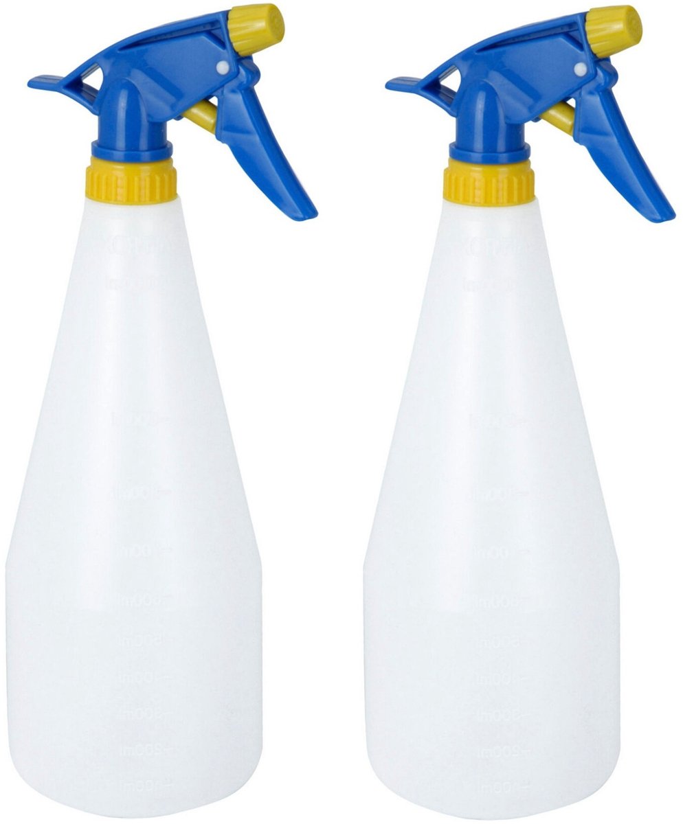 Pro Garden Plantenspuit - 2x - water versproeiers - kunststof - blauw/geel - inhoud 1 liter - voor binnen in huis of in de tuin