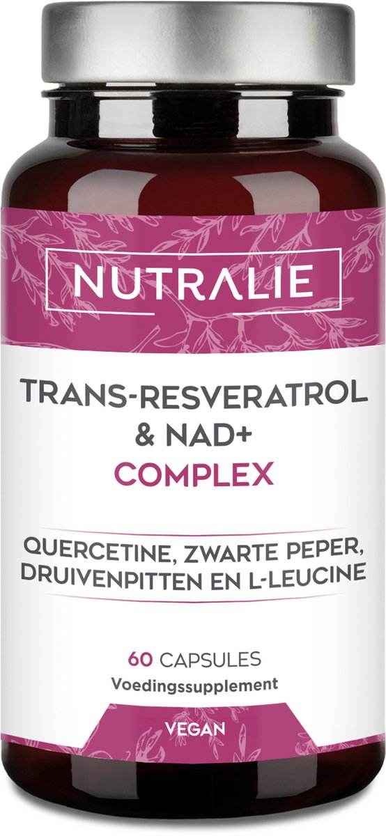 Nutralie Trans Resveratrol - 60 Capsules - Energie & Vitaliteit Supplementen - Mannen en Vrouwen - NAD+ Complex met Quercetine & Piperine - 2 Maanden Voorraad