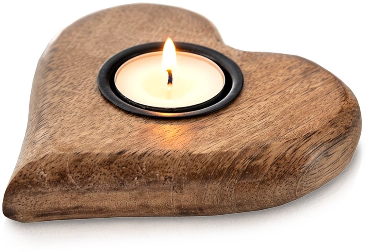 Kandelaar Houten voor Waxinelichtje MANGO 12,5x12 cm - Kaarsen - Kaarsenstandaard - Kaarsenhouder - Decoratie