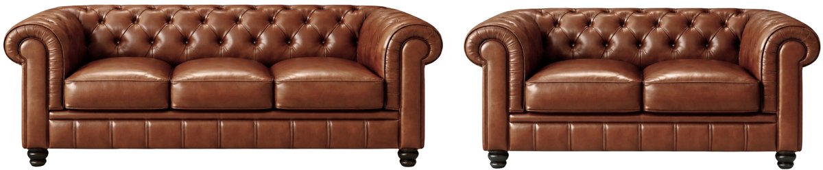 Chesterfield Banken Set - Leder - 2 & 3 Zits - Kaneel Bruin - Design