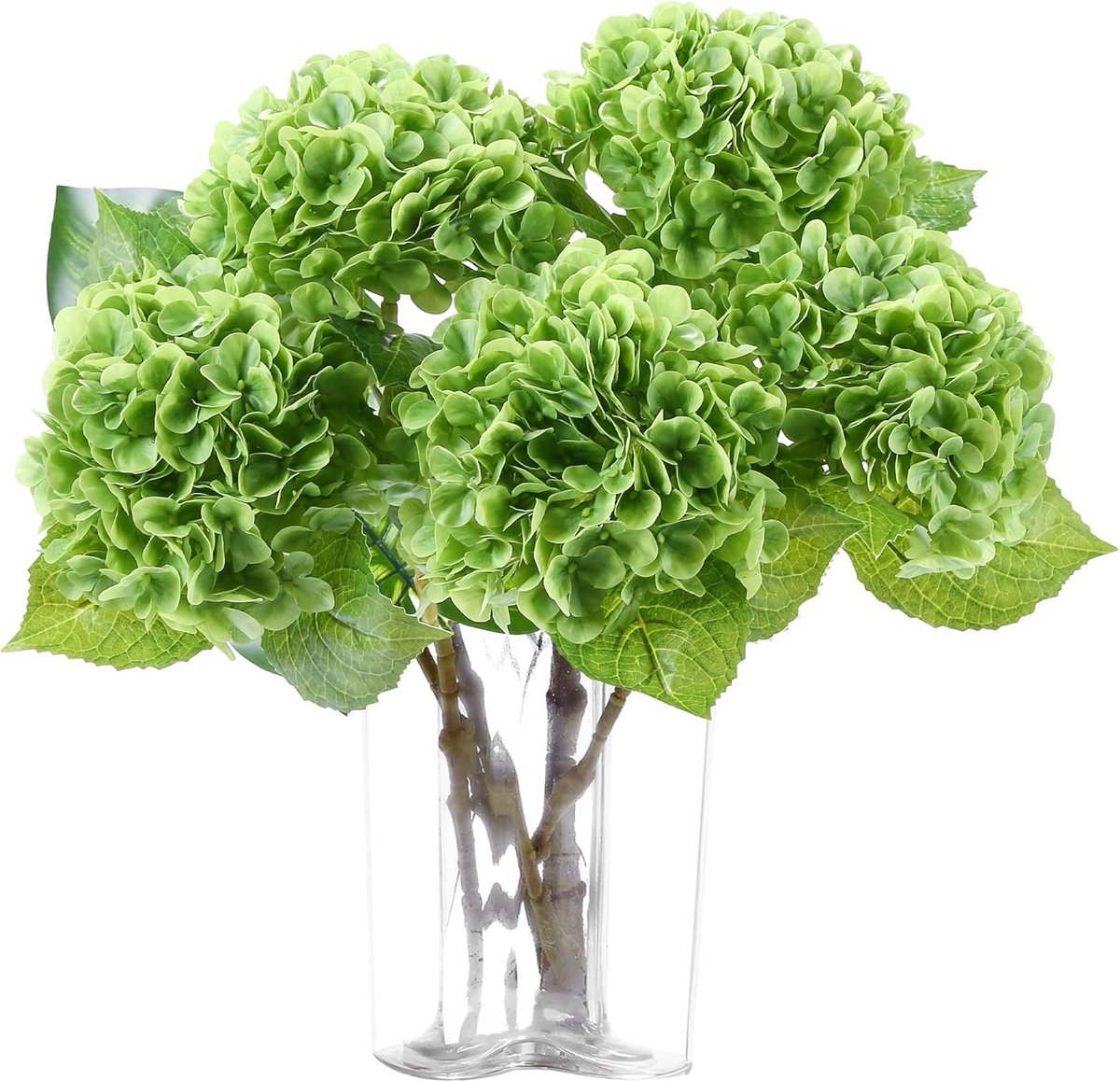 5x Kunstmatige Hortensia Bloemen Real Touch – 50 cm – Donkergroen – Levensechte Hydrangea Takken – Decoratie voor Woonkamer, Bruiloft & Kantoor