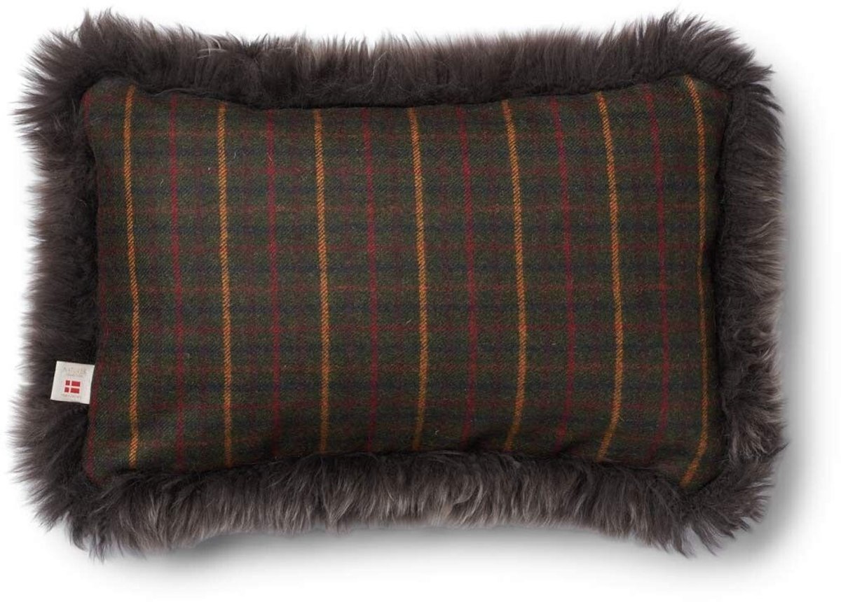 Sheepskin House Eenzijdig Schapenvacht Kussen - LW - 34x52 cm Kilberry Fir-Dark Green/Walnut