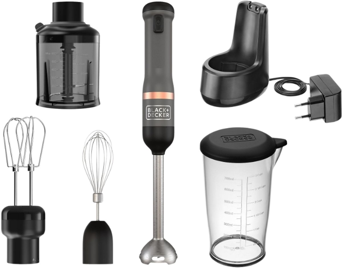 BLACK+DECKER KitchenWand 4-in-1 Draadloze Staafmixer – Accu – Inclusief Hakmolen & Garde - BCKM1014KG