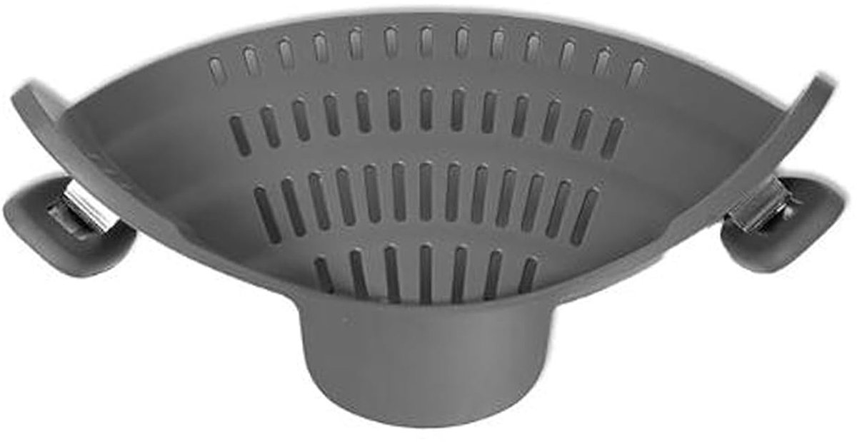 Siliconen Vergiet - Afgietdeksel - Afgieter - Keuken Zeef - Pannen Schenktuit - Afgiethulp - Multifunctionele Afvoermand - Clip aan Keuken zeef Grijs - 23*12.5*6.7cm - Veilig afgieten - Makkelijk Afgieten - Voor alle maten pannen