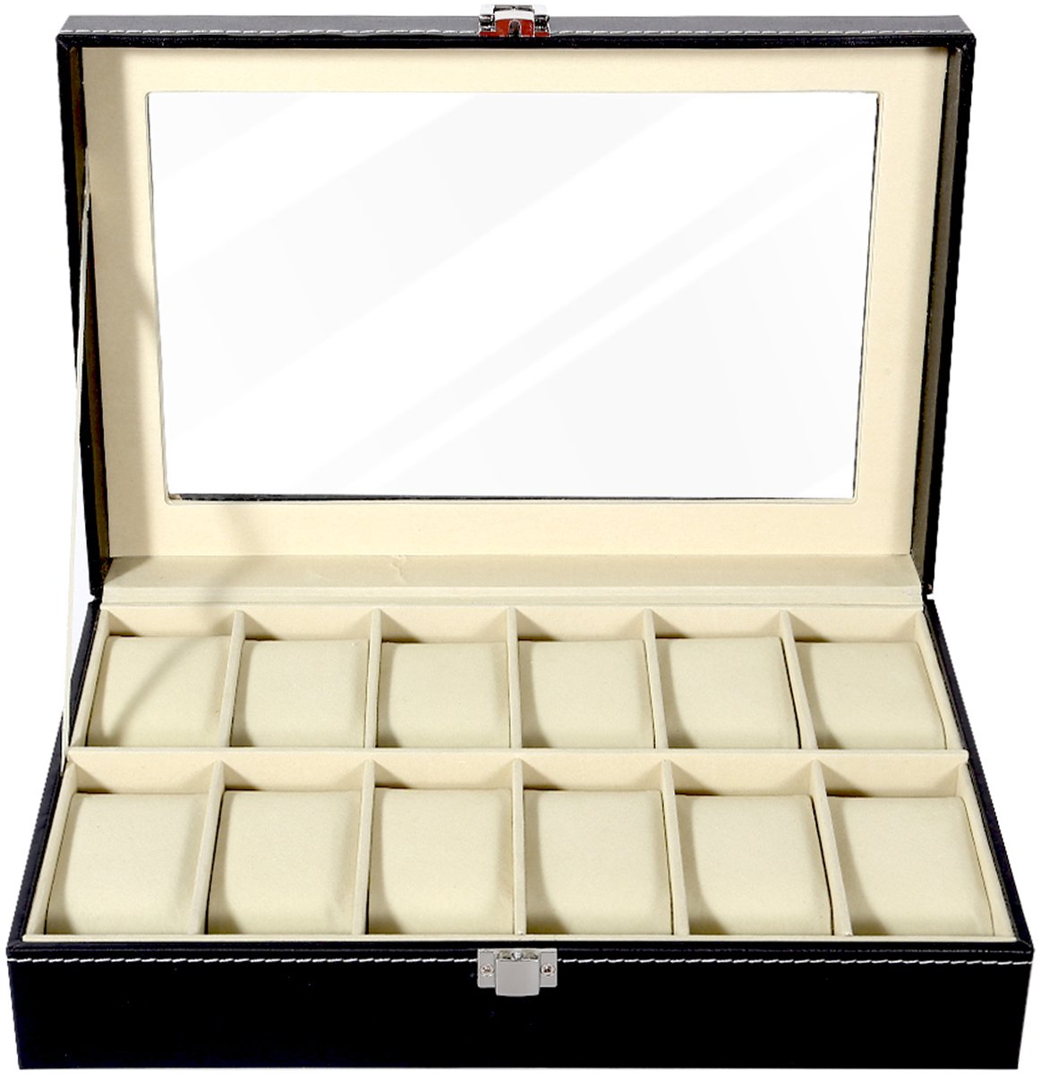 Trendello Horloge Doos - Horlogebox - Horloge Opbergdoos - 12 Vakken - Geschikt voor Sieraden - Beige binnenkant