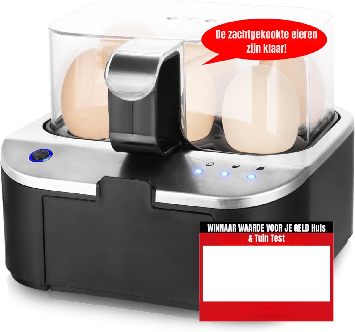 Aura® Eierkoker electrisch - Eierkoker - Eierkoker met timer-Zilver - 19cm x 18cm x 15cm