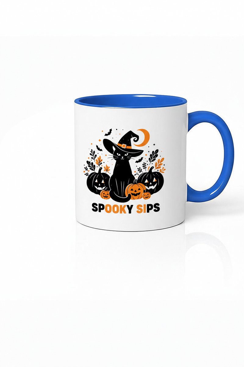 Spooky Sips Halloween Mok - Kat met Heksenhoed Koffiemok 330ml