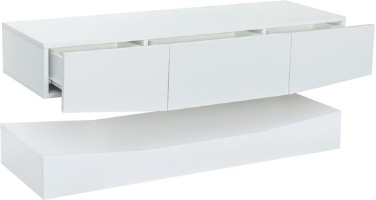 Meuble TV Wit meuble TV double blanc avec éclairage LED façade UV haute brillance meuble TV moderne pour salon suspendu et autoportant L120xP40xH22cm + L120xP40xH15cm