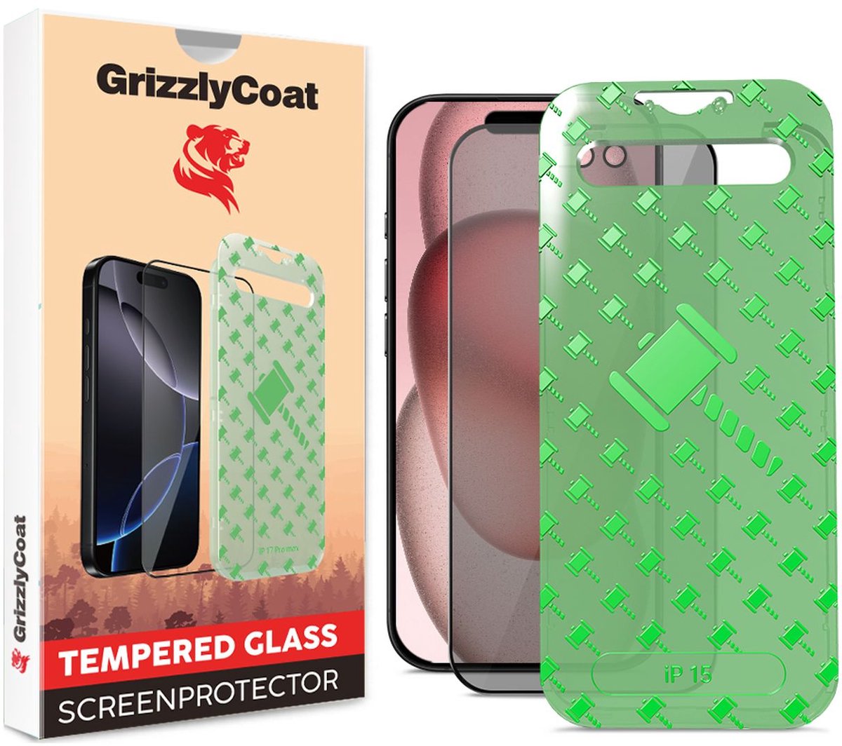 GrizzlyCoat Screenprotector geschikt voor Apple iPhone 16 Glazen | GrizzlyCoat Easy Align AntiSpy Screenprotector Privacy - Case Friendly + Installatie Frame - Zwart