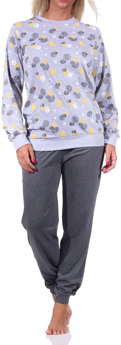 Normann Damespyjama met manchetten in elegante polka dot / stippen look - 212 201 90 750 gelb