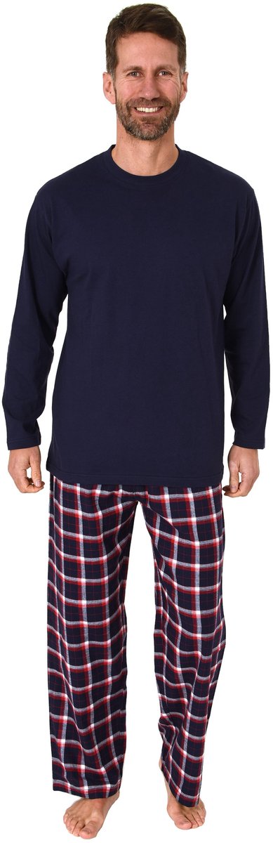 Lange herenpyjama, pyjama met flanellen broek in geruite look