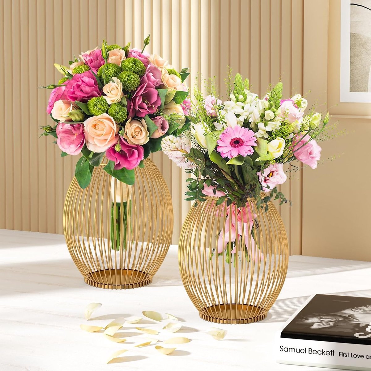 Famanu Vintage windlicht kandelaars set van 2 – Metaal – Voor stompkaarsen – Open/dicht design goud