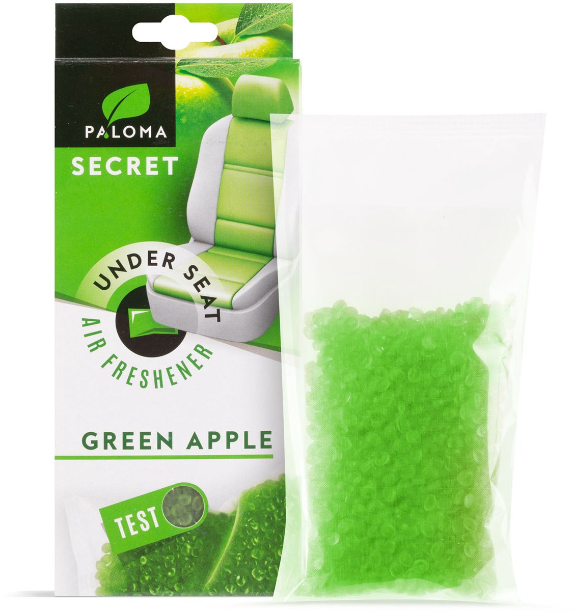 Luchtverfrisser voor in de Auto - Onder de Stoel - Paloma Secret - Geurballetjes - Ca. 4 Weken Geur - 40 g -Groene appel - 40 g 1 Stuks [P03527]