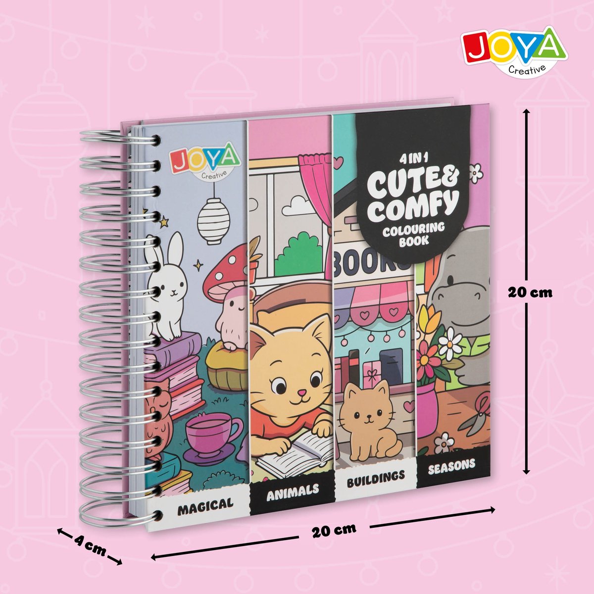 Cozy Cuties Kleurboek voor Volwassenen en Kinderen - Cozy Coloring Book 164 Pagina's - 4 Thema's - Ringband - 20x20 cm - Joya Creative — afbeelding 4