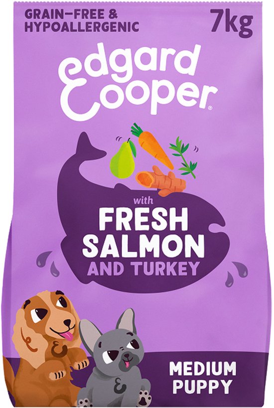 Edgard & Cooper Puppy Hondenbrokken Voor Medium Honden, Verse Zalm & Kalkoen, 7Kg, Hypoallergeen Recept Met Natuurlijke Ingrediënten, Perfecte Vezelbalans
