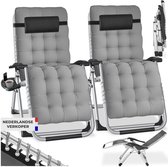 tectake® set van 2 Opvouwbare Ligstoelen Cloud - Tuinstoelen met Tafeltje - Bekerhouder - Traploos Verstelbaar - Voor Balkon, Camping of Tuin - Relaxstoelen met extra dik Kussen - Strandstoelen - Ligbed - Div. kleuren - Grijs