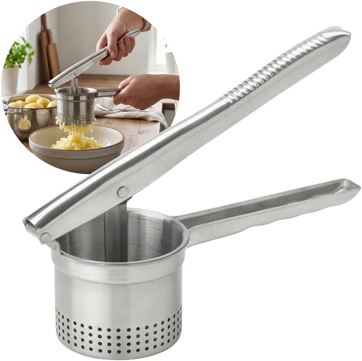 IDEALISK Aardappelpers, roestvrij staal, handmatige puree pers