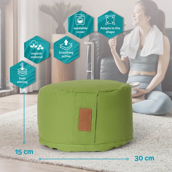 #DoYourYoga - Yoga kussen - »Vishnu« - rond meditatiekussen met bio-organische boekweit schalen vulling - H:15cm, diam.30cm -lichtgroen van Merkloos — afbeelding 5