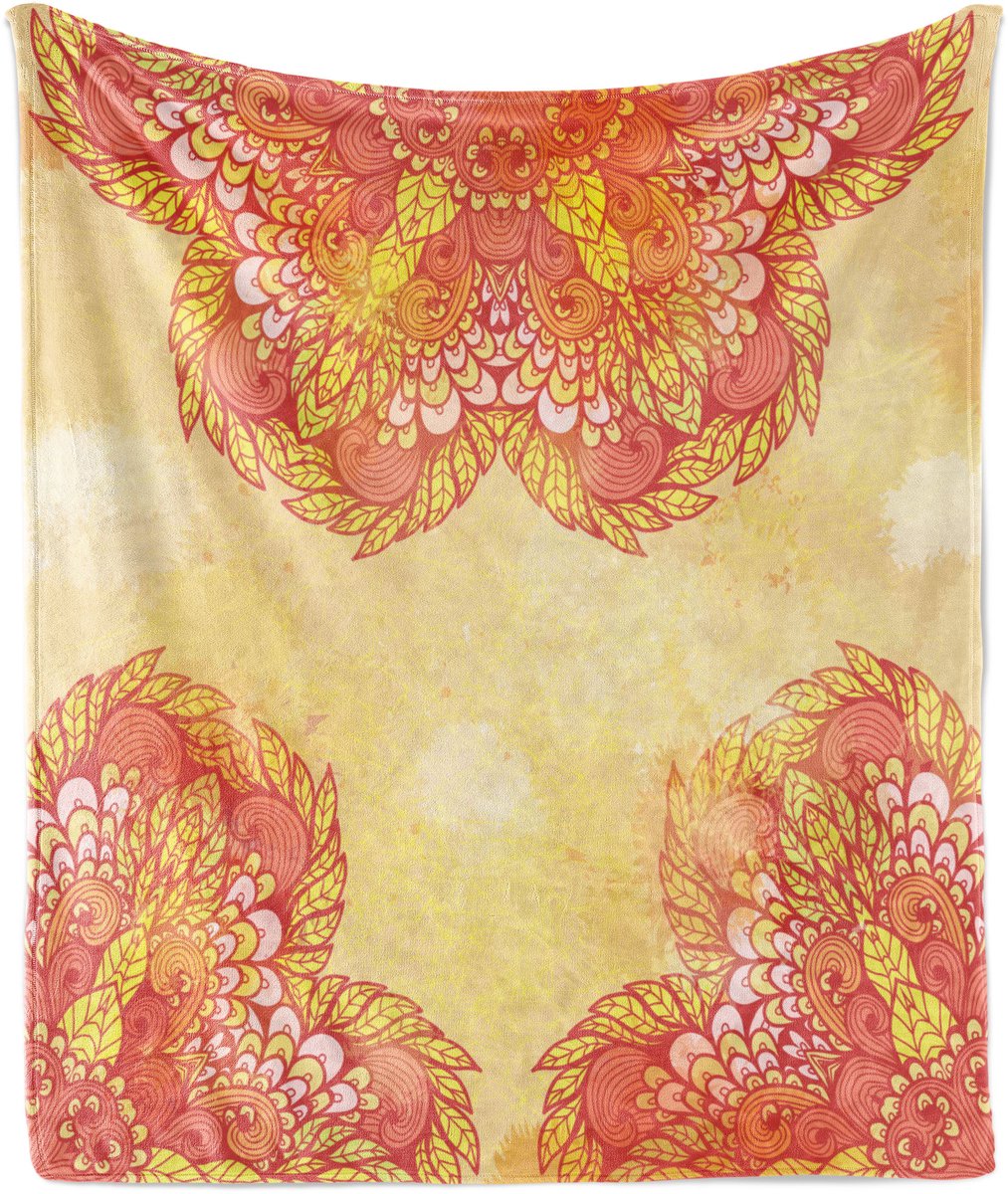 ABAKUHAUS Mandala Zachte Flanellen Fleece Deken, Patchwork Bloemen en Bladeren, Gezellige Pluche Plaid, 175 x 230 cm, Lichtgeel Meerkleurig