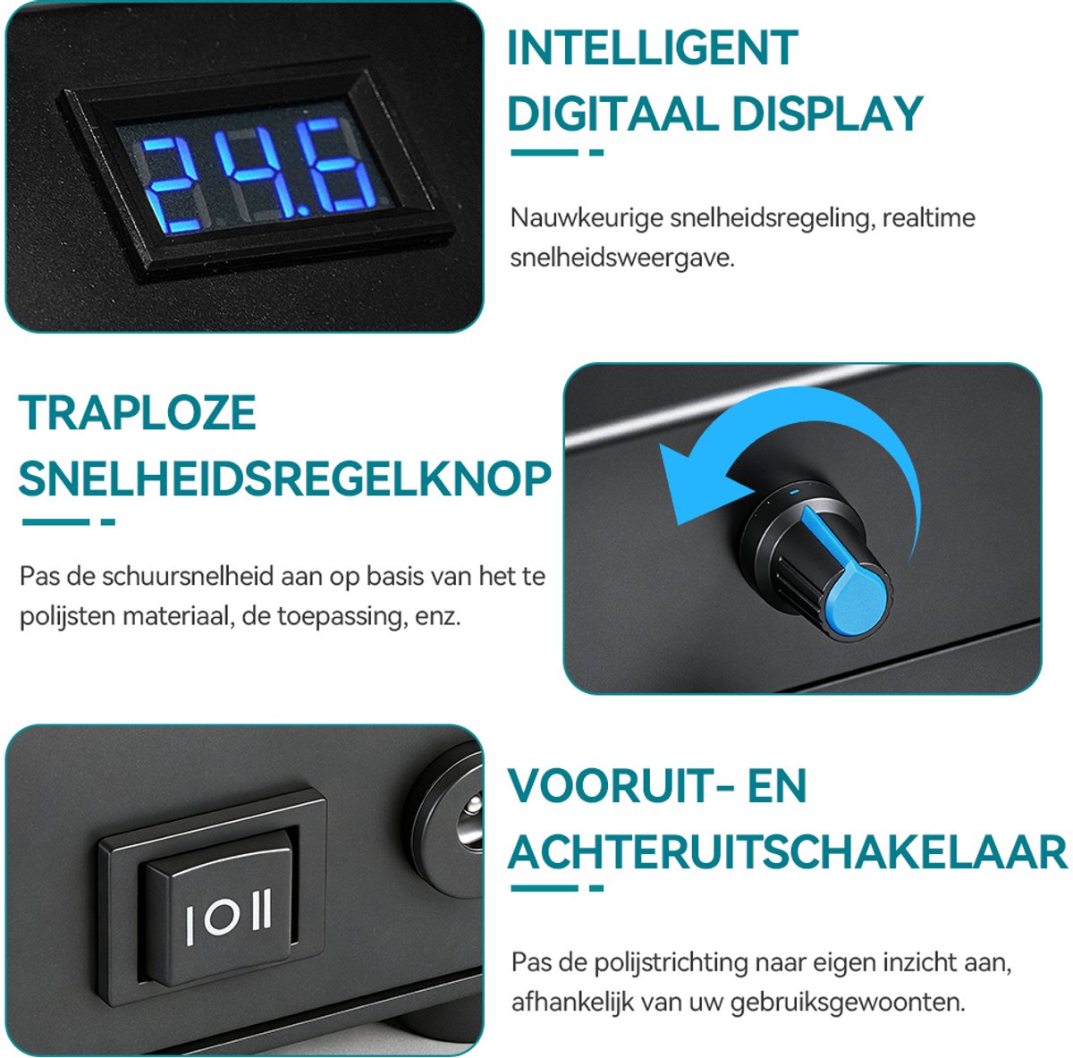 Bandschuurmachine - 150 W Mini-bandschuurmachine - doe-het-zelf polijstschuurmachine - met 10 schuurbanden - traploze toerentalregeling en instelbare hoek – foto 4