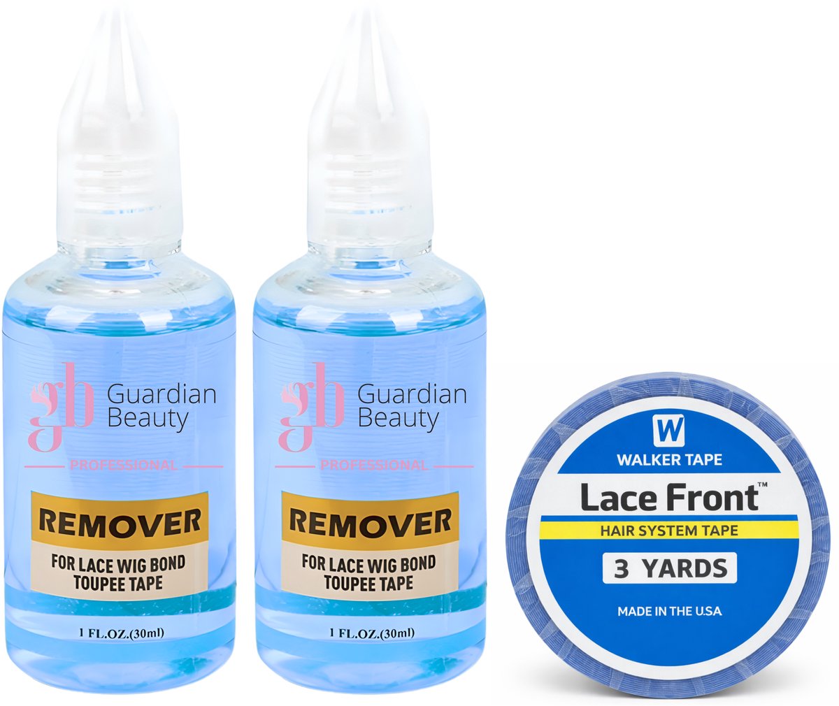 Walker Tape Pruikentape & Guardian Beauty Remover Set - Lace Front - Hair System Tape - 3 yards - 1.27 cm + GB Remover - Blauw - For Lace Wig Bond and Toupee Tape - 2 stuks - 30ml - Haarextensions