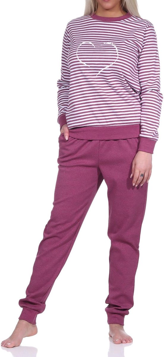 Normann dames badstof pyjama lange mouw met manchetten + hartjesmotief - ook in oversizes rot