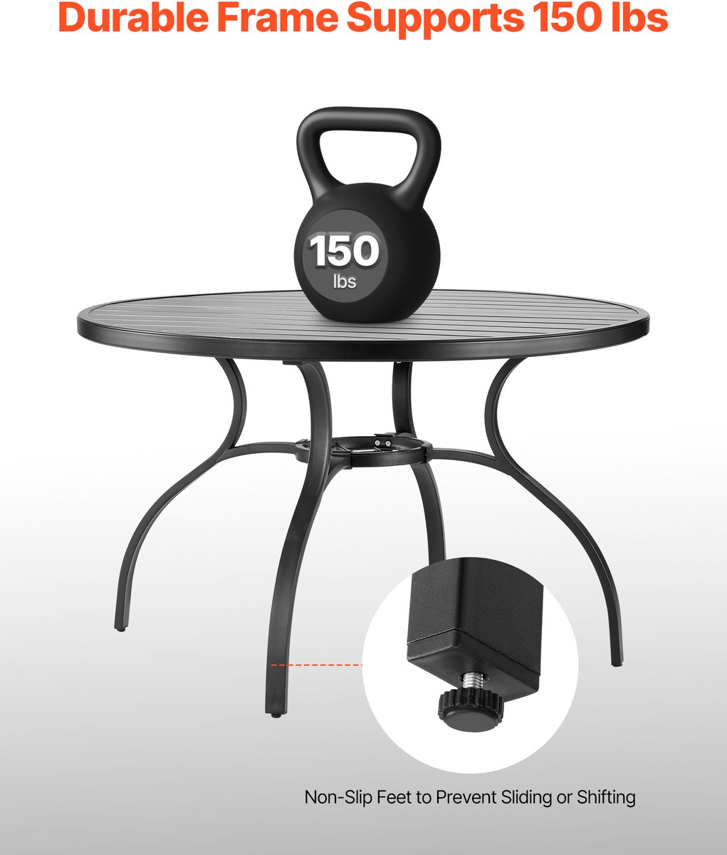 VEVOR Patiotafel Tuintafel Balkontafel, 120x72,5cm, Gemaakt van Koolstofstaal Ronde Eettafel voor Buiten Tuin Patio Tuin Veranda, Waterdicht, met 38mm Parasolgat, Draagvermogen 68kg, Zwart thumbnail 3