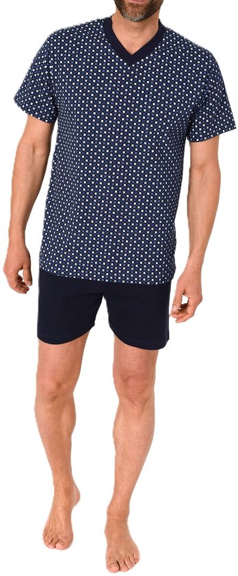 Herenpyjama Shortyy met korte mouwen en V-hals in elegante minimalistische print Optiek