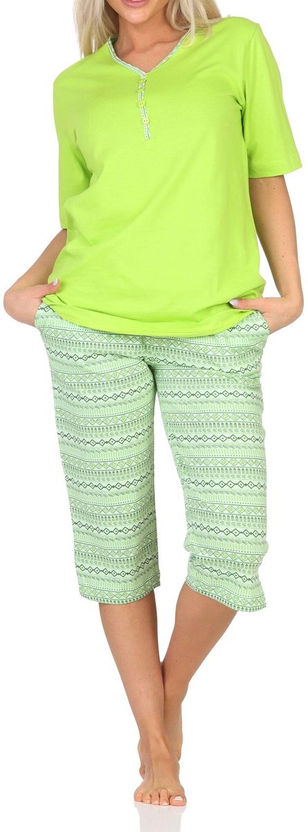 Normann dames capri pyjama met korte mouwen in Ethnolook - Ook in oversizes grün
