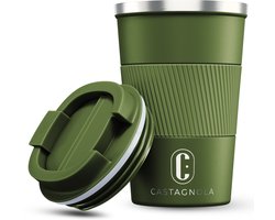 Castagnola Thermosbeker - Koffiebeker To Go - Travel Mug voor Koffie en Thee - Theebeker - 380 ML - RVS - Groen