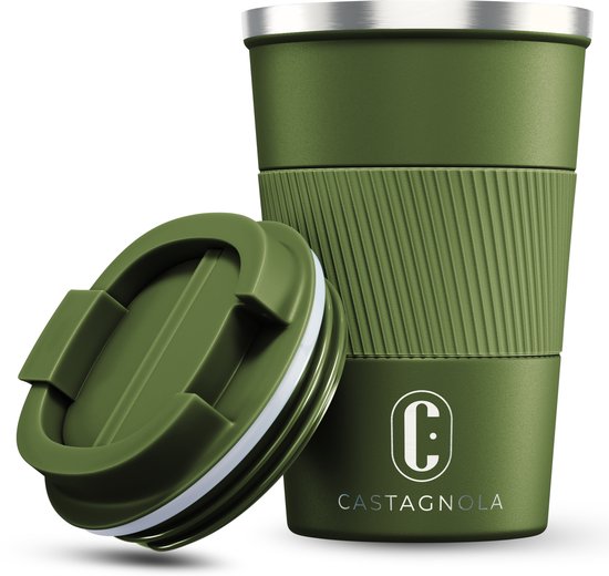 Castagnola Thermosbeker – Koffiebeker To Go – Travel Mug voor Koffie en Thee – Theebeker – 380 ML – RVS – Groen