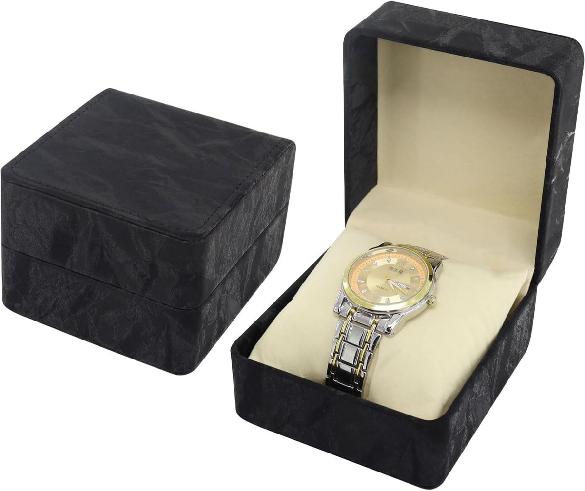 Horloge Opberger - Enkele Doos - Veilige Opslag - Verwijderbaar Kussen - 11x10x7.5 cm - Leer Zwart