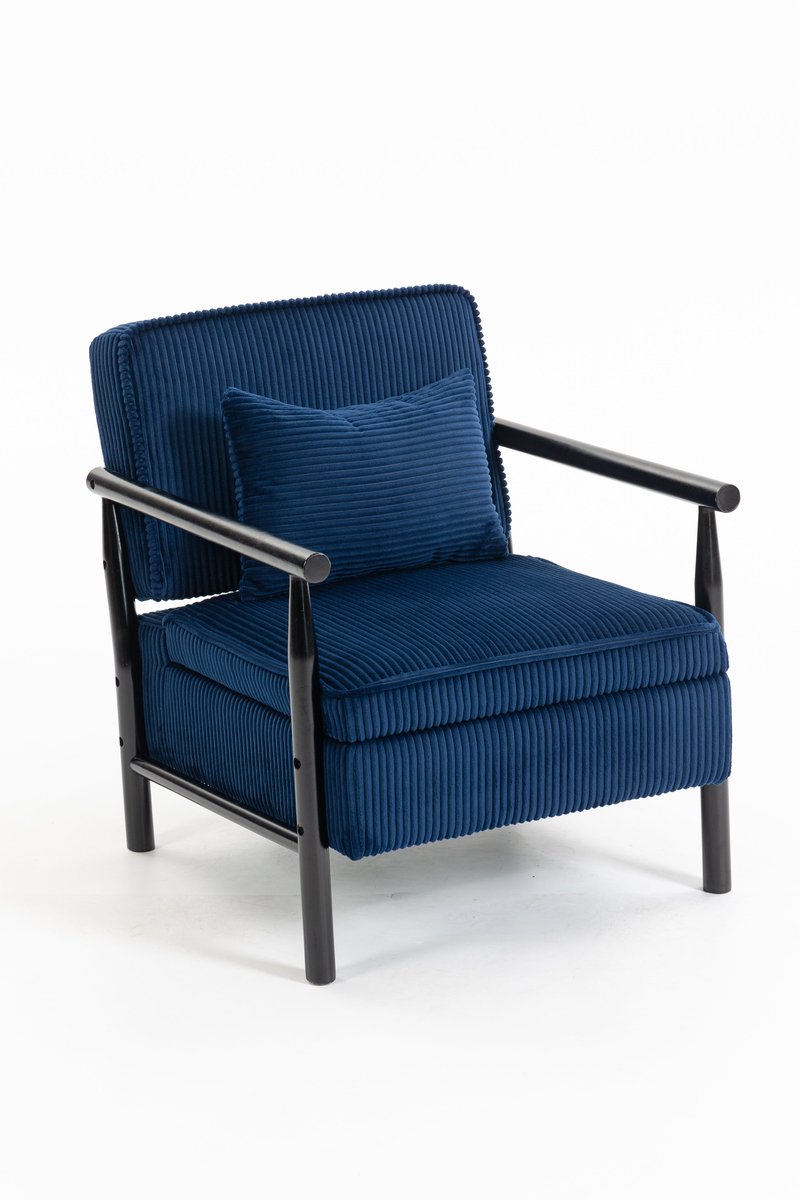 Merax Design Fauteuil - Fluwelen Stof - Lounge Stoel met Houten Frame - Moderne Leesstoel - Relaxstoel voor Woonkamer - Blauw