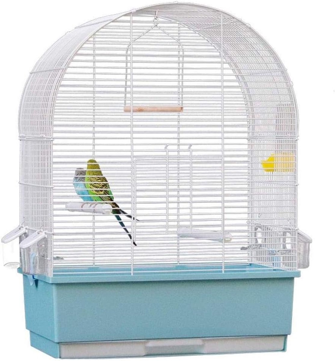 Metalen Vogelkooi - Draagbare Kooi - Reizen Met Vogel - Inclusief Standaard - 49.5x30x68 cm - Wit Blauw