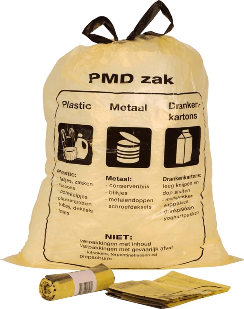 Afvalzakken - PMD zakken - Afvalscheiding - Met trekband - 60 liter - Geel transparant
