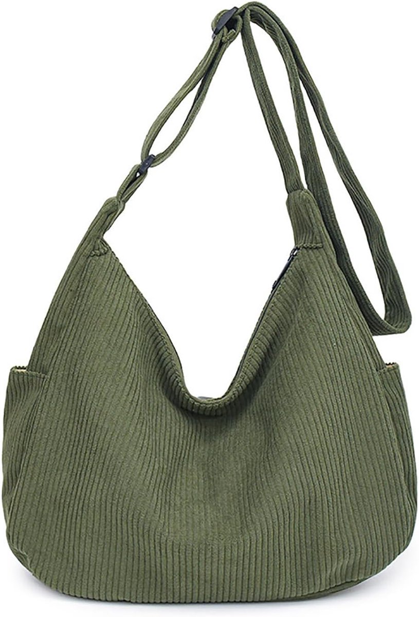 Corduroy Hobo Tas - Grote Schoudertas - Dagelijks Gebruik - Verstelbare Band - 38 x 12 x 37 cm