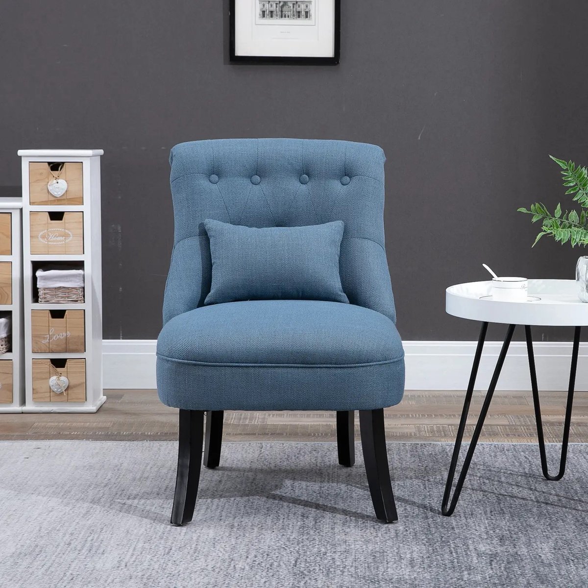 MODFU - Fauteuil - Schuimvulling En Rugkussen - Vintage - Linnen - Blauw - 52,5 x 69 x 77 cm