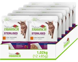 Kattenvoer Natuurlijk - Steriel Voer - Volwassen Katten - Kalkoen & Vezels - 12 Zakjes 85g