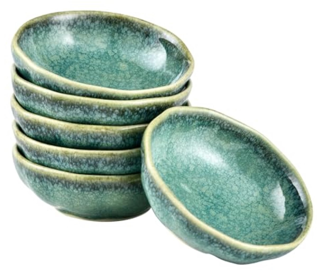 Set van 6 kleine keramische sauskommetjes - Glanzend groene stapelbare dipschaaltjes
