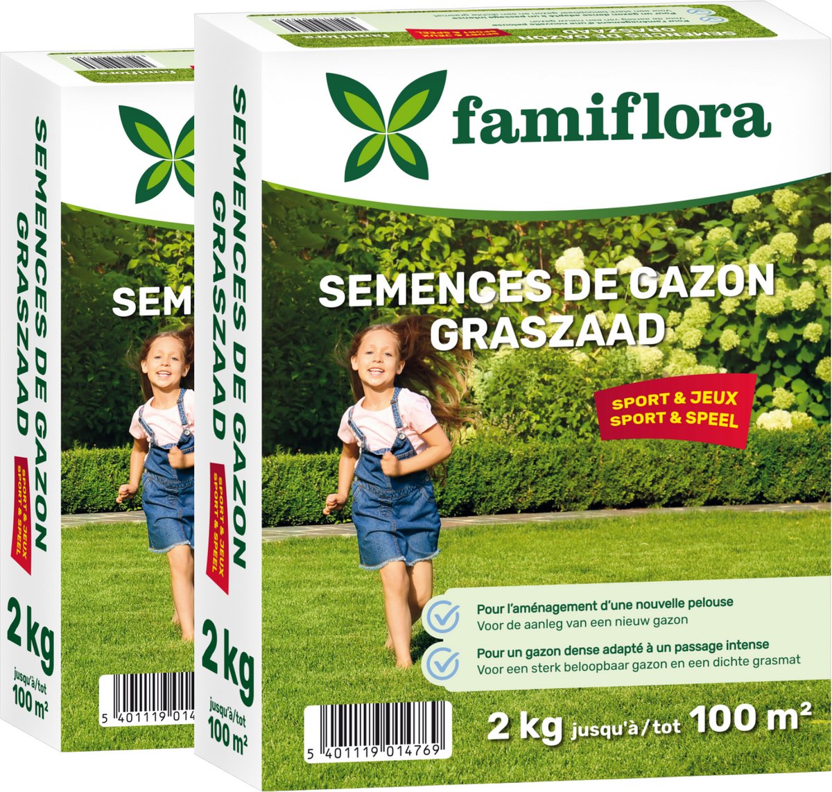 Famiflora Graszaad speel & sport 2 x 2kg (tot 200 m²) - Sterk gazon dat spel en sport overleeft - Dichte grasmat voorkomt onkruid - Snelle kiemkracht voor direct resultaat
