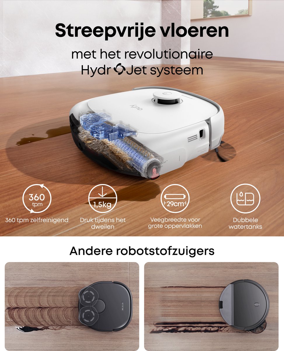 eufy Robotstofzuiger Omni E25, HydroJet dweilsysteem, 20.000 Pa zuigkracht, DuoSpiral borstels die ontklitten, CornerRover arm voor het schoonmaken van hoeken, alles-in-één station, voor gezinnen met huisdieren en kinderen. – foto 7