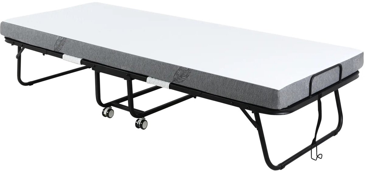 REDOM Klapbed – Inklapbaar & verrijdbaar met wielen – Inclusief schuimmatras – Stalen frame – Wit – 200 x 80 x 42,5 cm
