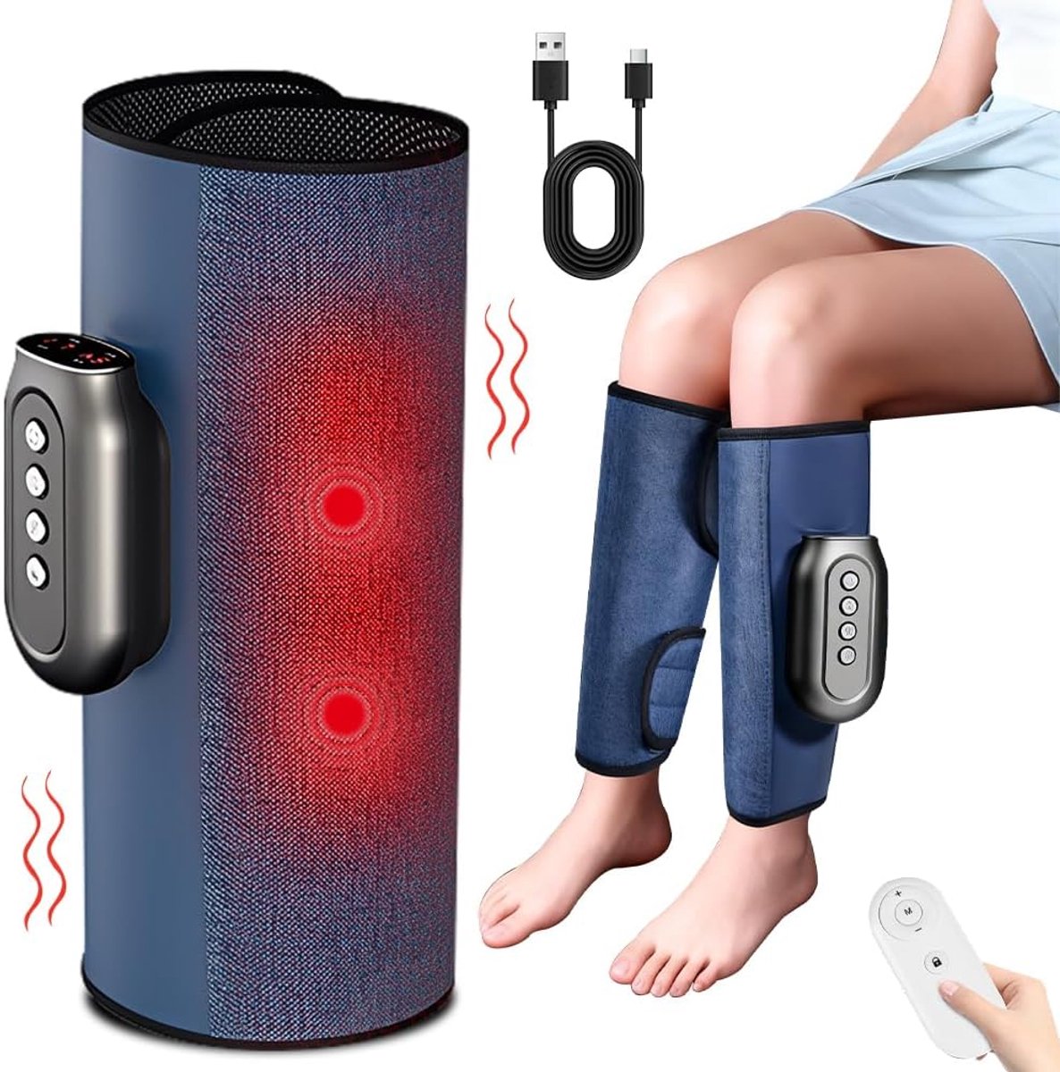 Draadloos beenmassageapparaat - Kuitmassage apparaat - Ontspanning spieren - Met warmtecompressie - 65 x 17 x 36 cm
