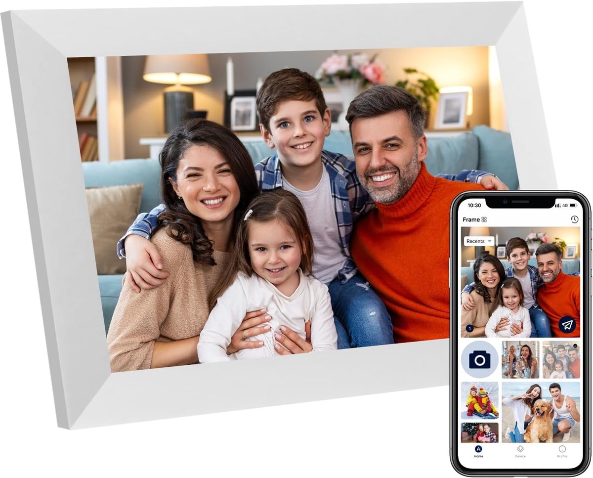 Digitale Fotolijst - IPS HD Scherm - Foto's Delen - 32GB Opslag - 101 Inch - Wit