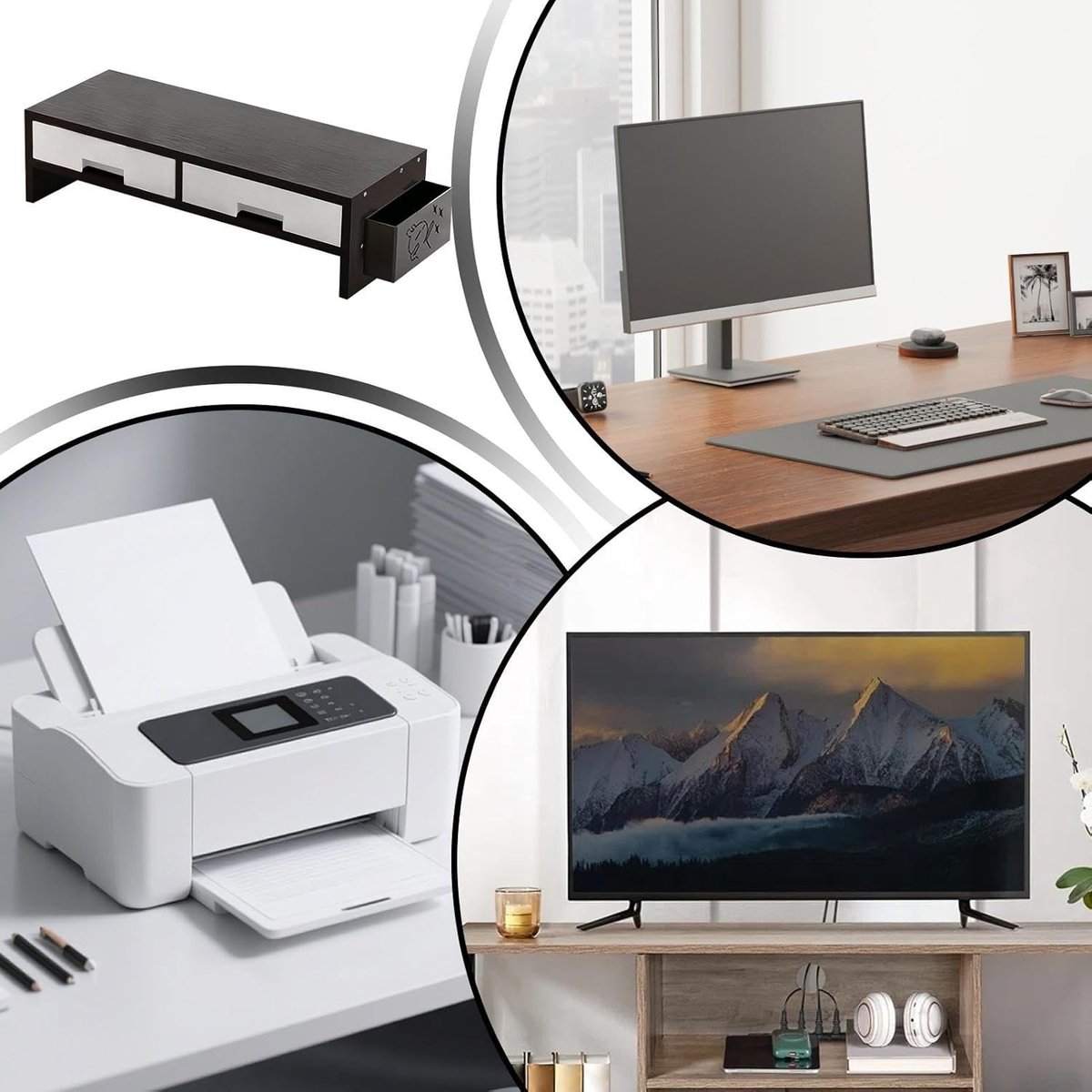 Monitor Verhoger - Bureau Organizer - Ergonomisch Werken - Dubbele Laden - 50x19.5x13.5cm - Zwart
