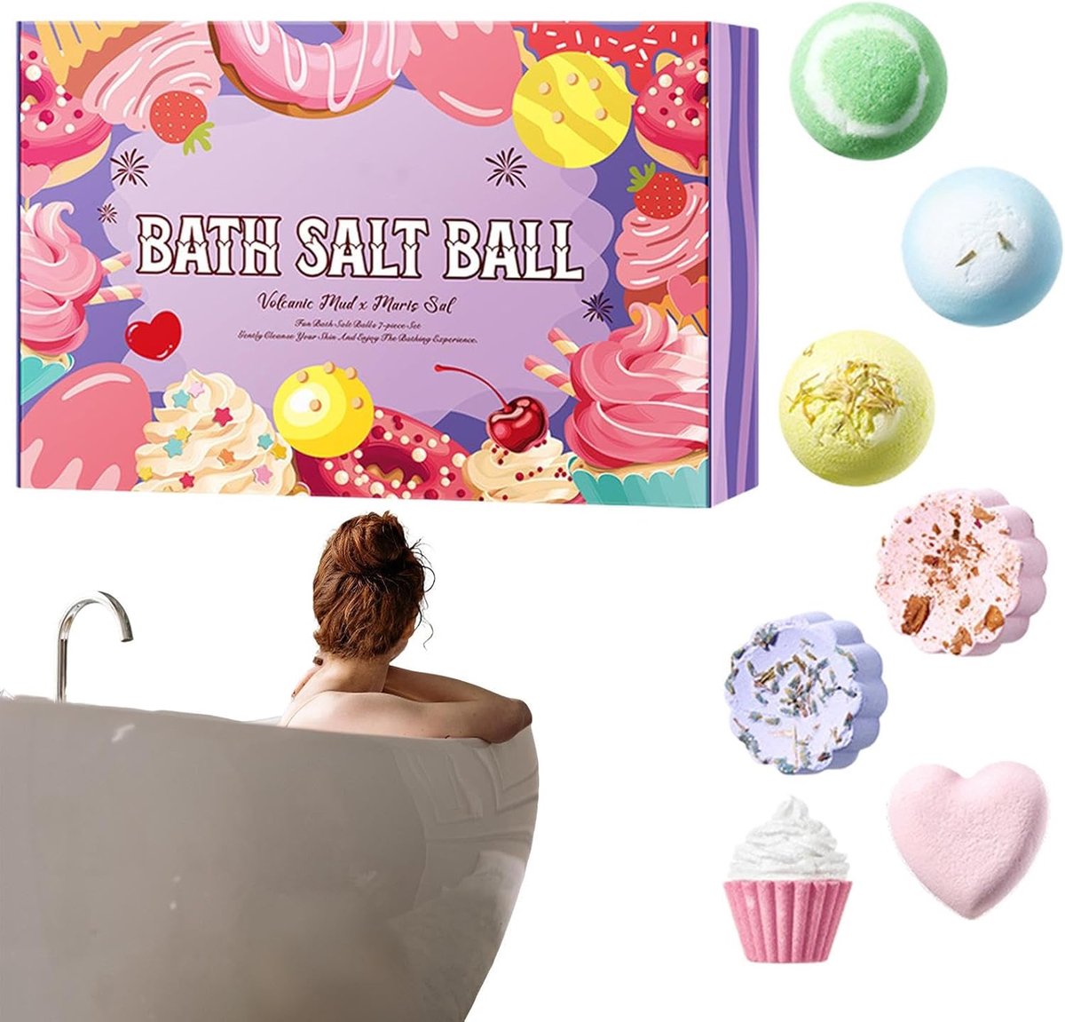 Doucheballen Set - Badzout Ballen - Huidverzorging Ontspanning - Handgemaakt 7 Delig - 20x7x14cm Geschenkdoos